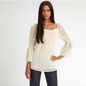 Theory 100 % Silk Peasant Alterina Purple Blouse Size M